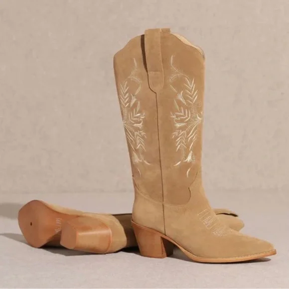 The Flora Taupe Suede Western Boots - Picture 4 of 7